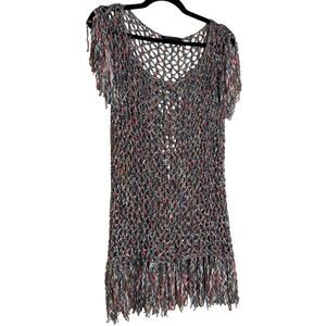 BCBGMAXAZRIA Crochet Fringe Dress Coverup Women XL Beachy Swim Resortwear Cruise